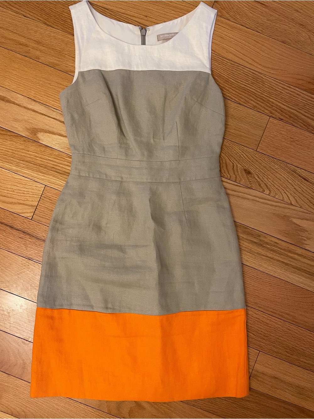 Banana Republic White, Taupe & Orange Sleeveless Colorblock Sheath Dress
